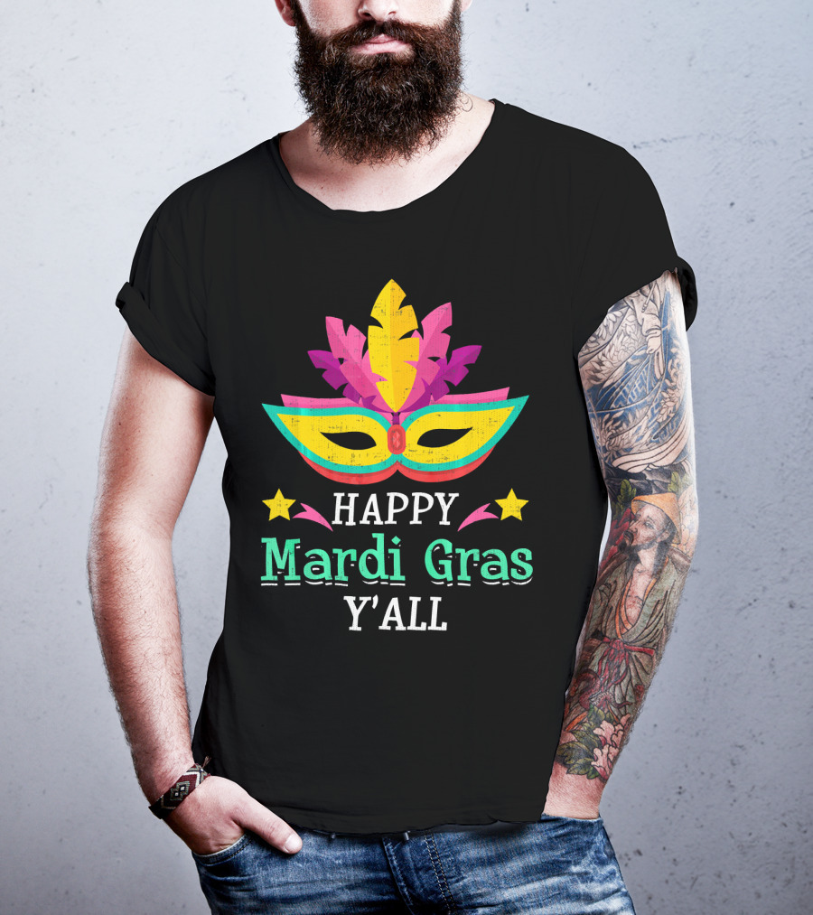 Happy Mardi Gras Y'All Mask Stars T-Shirt