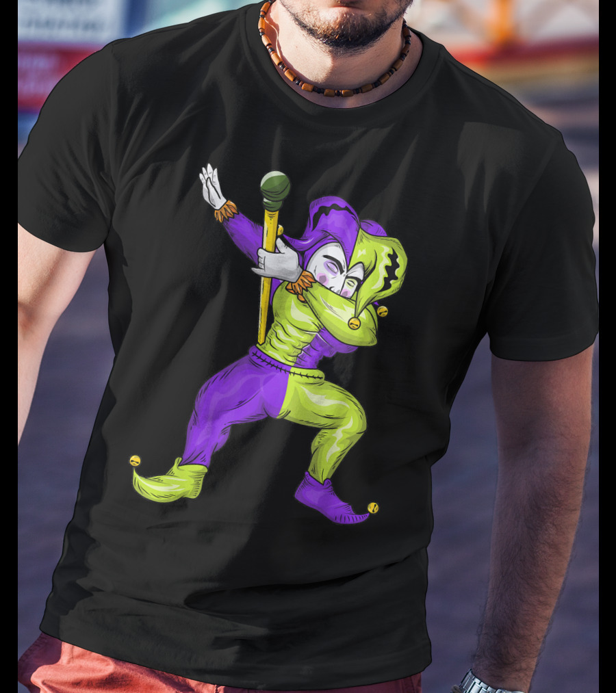 Mardi Gras Dabbing Jester In Purple And Green Carnival T-Shirt