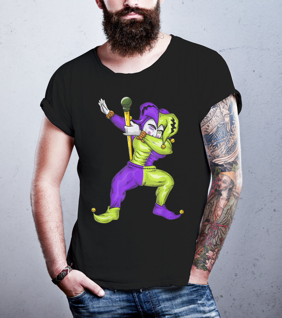 Mardi Gras Dabbing Jester In Purple And Green Carnival T-Shirt