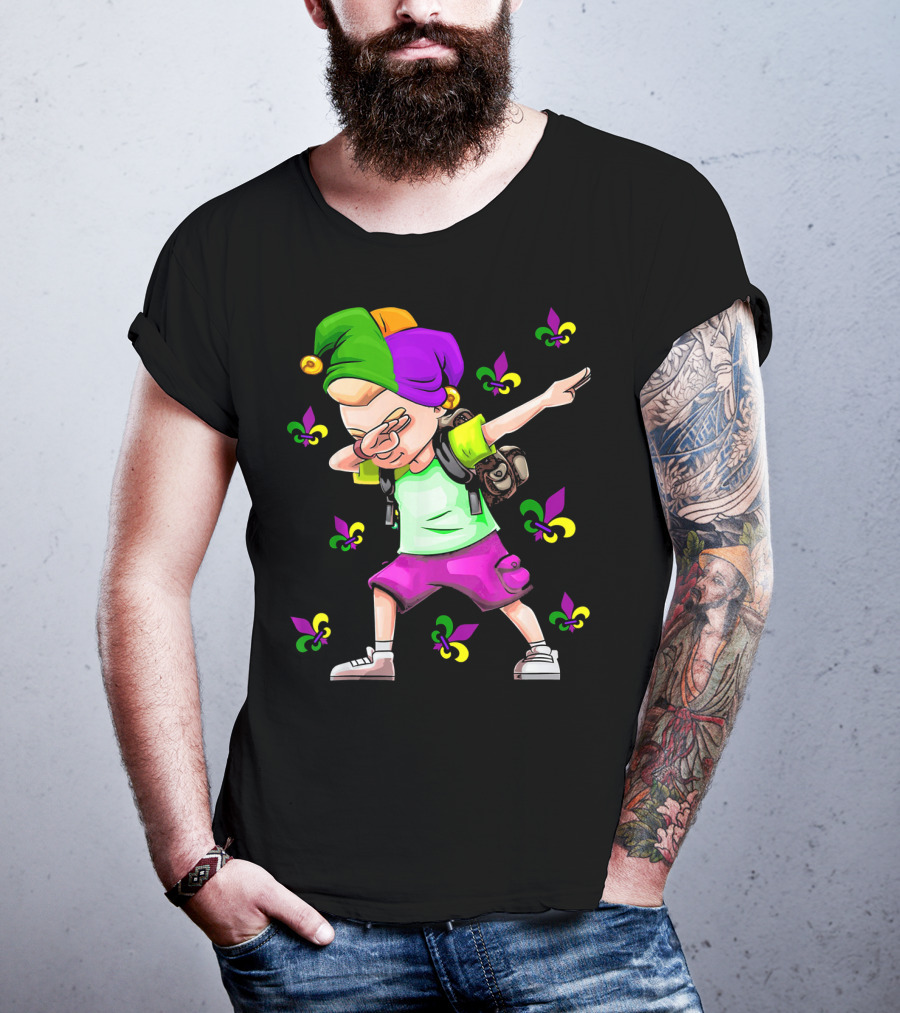 Dabbing Jester With Mardi Gras Fleur-de-Lis New Orleans T-Shirt