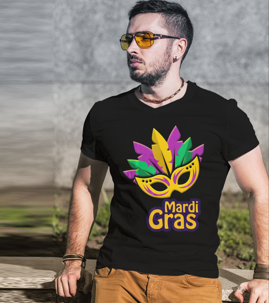 New Orleans Mardi Gras Feathered Mask Party T-Shirt