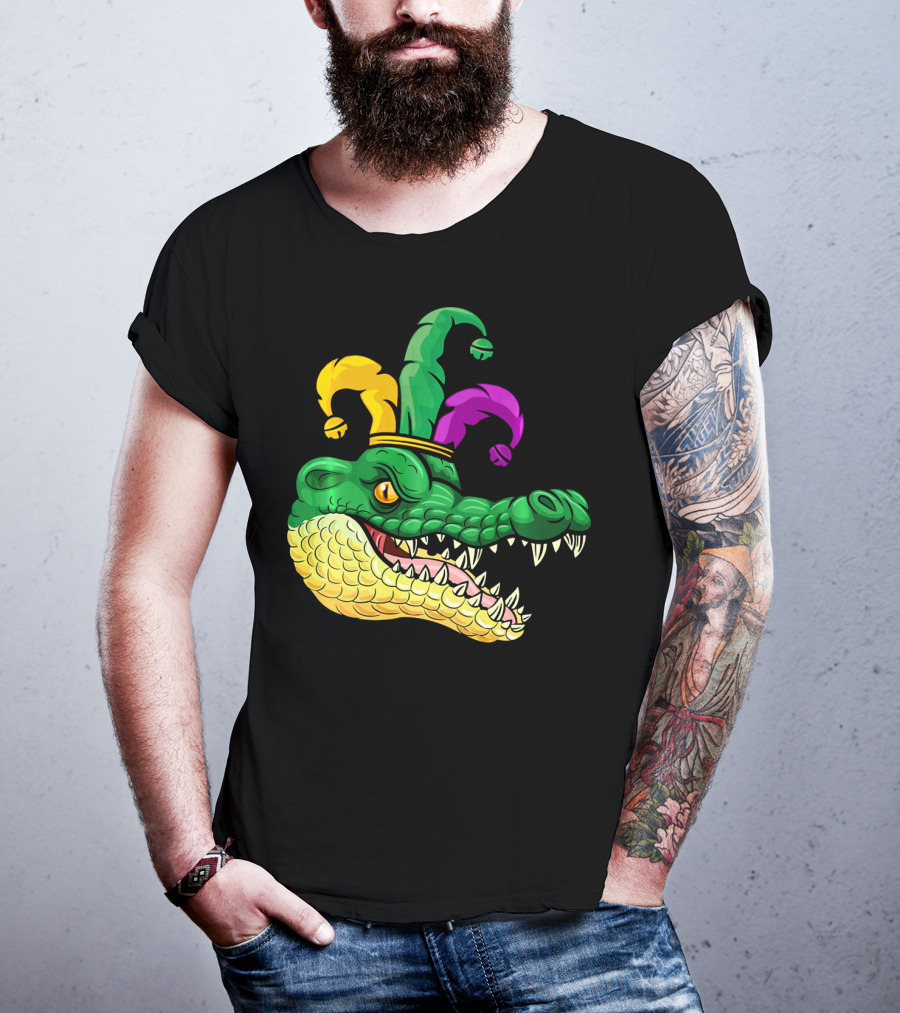 Alligator Head Mardi Gras Jester Hat Gator Clown T-Shirt