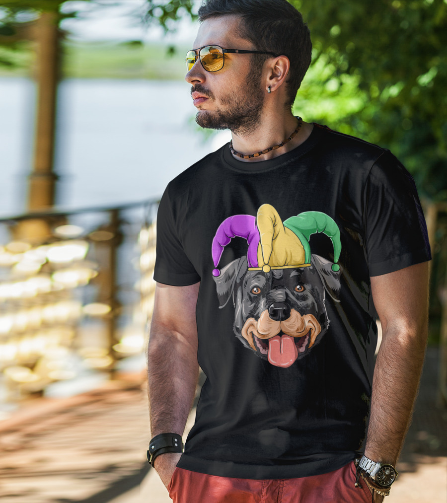 Mardi Gras Rottweiler Carnival Hat Jester Colors T-Shirt