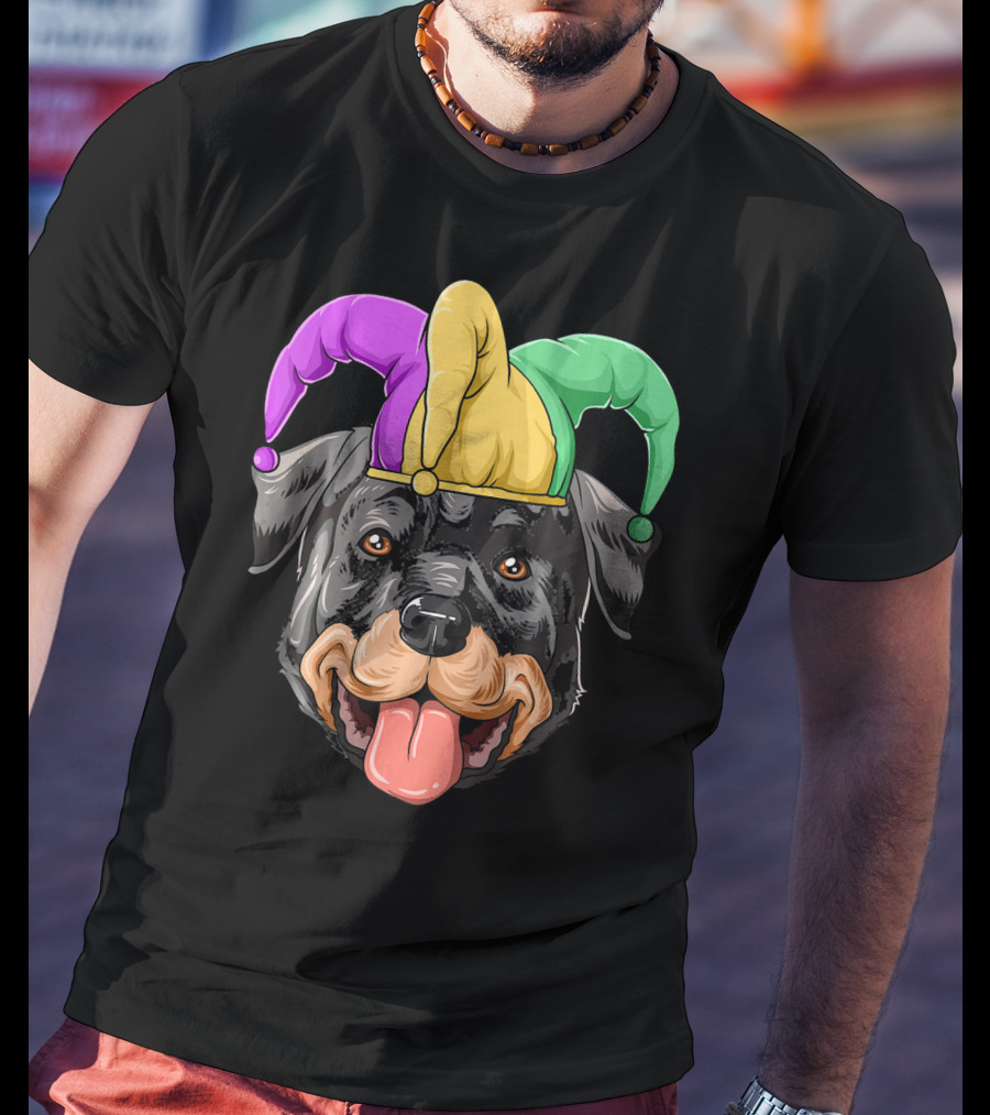 Mardi Gras Rottweiler Carnival Hat Jester Colors T-Shirt