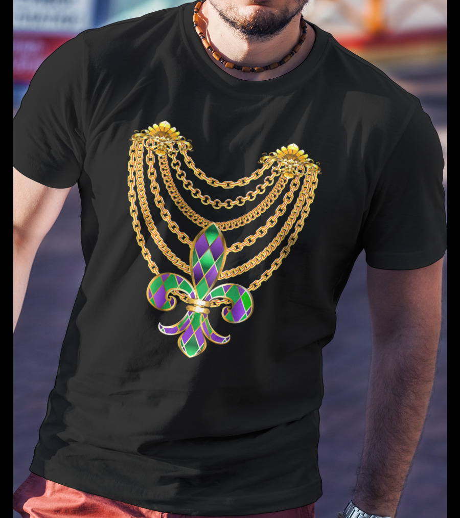 Mardi Gras Fat Tuesday Gold Fleur De Lis Chain T-Shirt