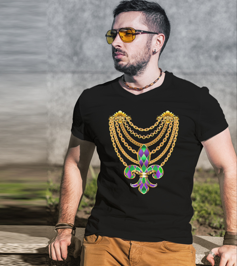Mardi Gras Fat Tuesday Gold Fleur De Lis Chain T-Shirt
