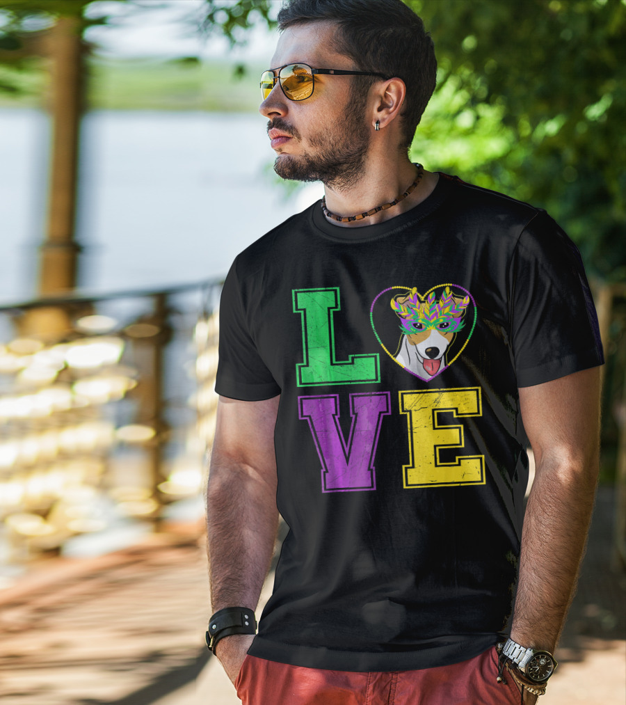 LOVE Jack Russell Terrier Dog Mardi Gras Mask T-Shirt