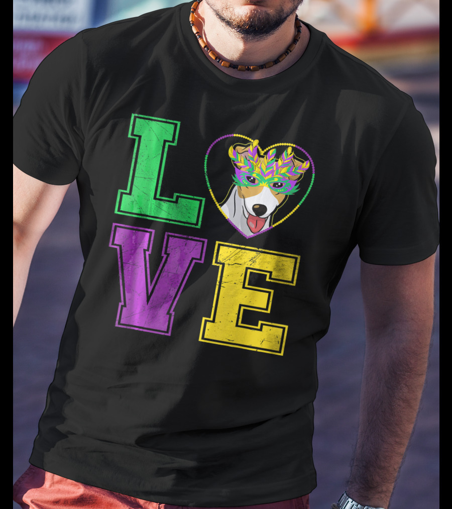 LOVE Jack Russell Terrier Dog Mardi Gras Mask T-Shirt