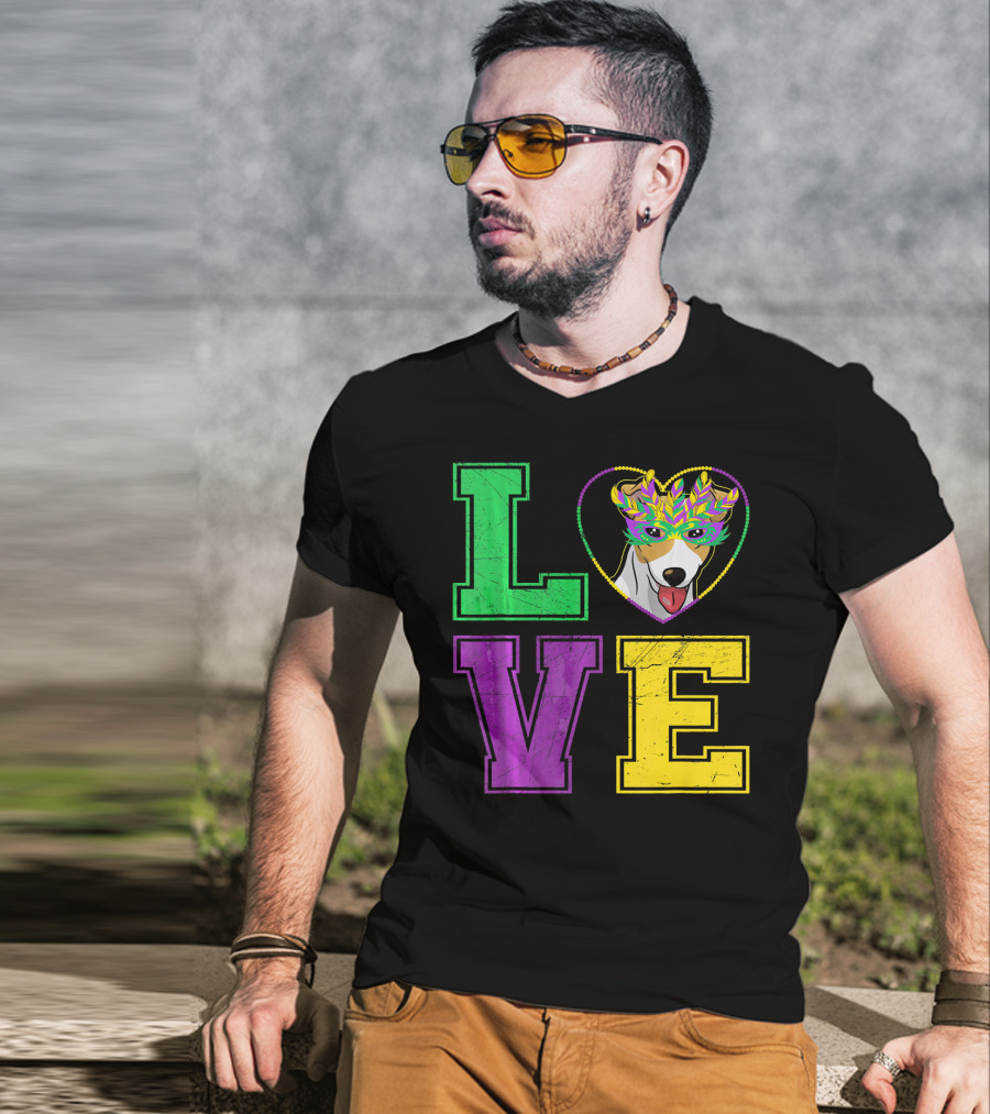 LOVE Jack Russell Terrier Dog Mardi Gras Mask T-Shirt