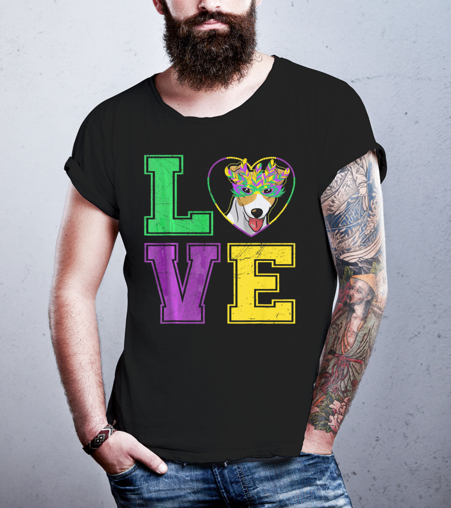 LOVE Jack Russell Terrier Dog Mardi Gras Mask T-Shirt