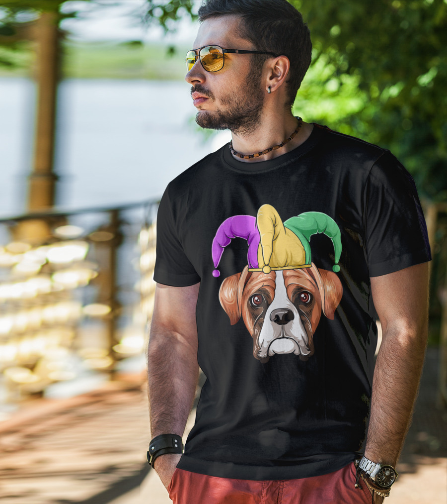 Mardi Gras Jester Hat Boxer Dog Carnival T-Shirt