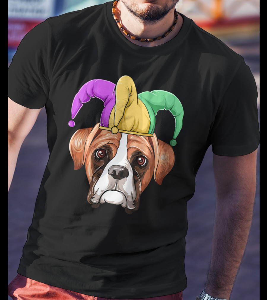 Mardi Gras Jester Hat Boxer Dog Carnival T-Shirt