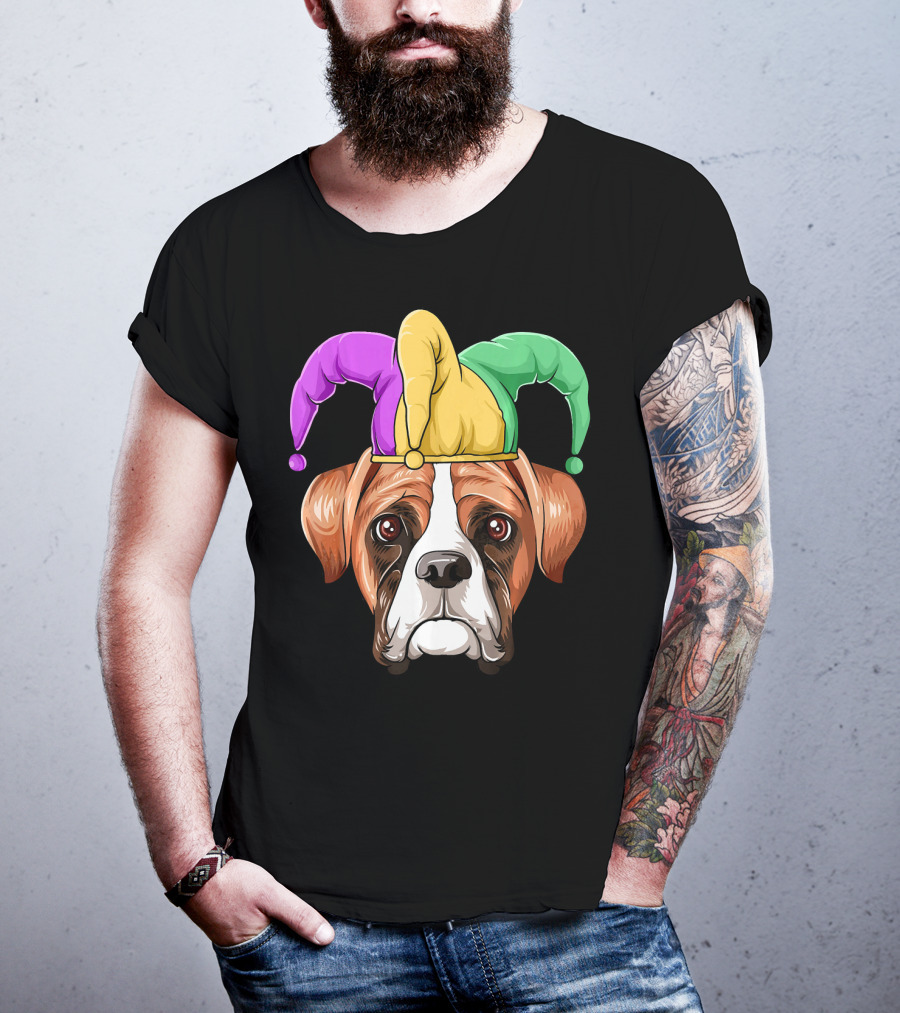 Mardi Gras Jester Hat Boxer Dog Carnival T-Shirt