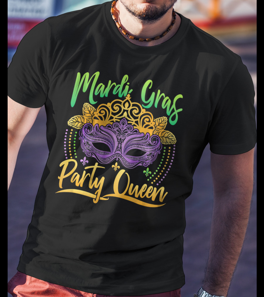 Mardi Gras Party Queen Mask Crown Fleur De Lis T-Shirt