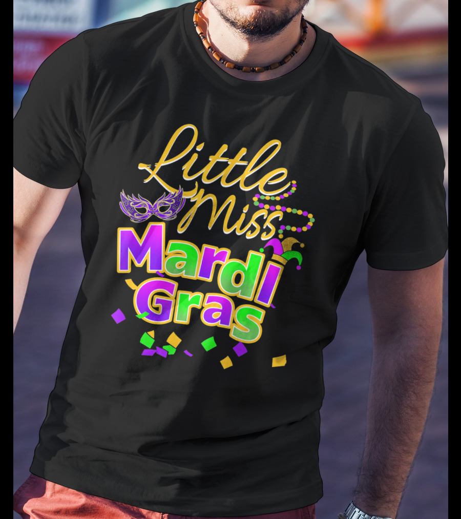 Little Miss Mardi Gras Mask Beads Confetti T-Shirt