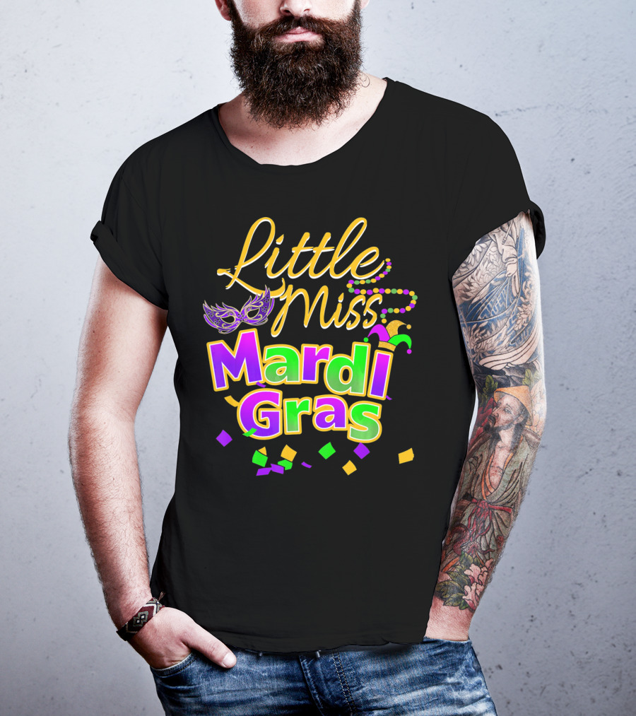 Little Miss Mardi Gras Mask Beads Confetti T-Shirt