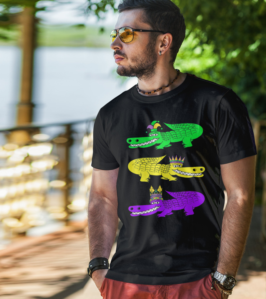 Alligator Crocodile Mardi Gras Festival Jester Kings T-Shirt