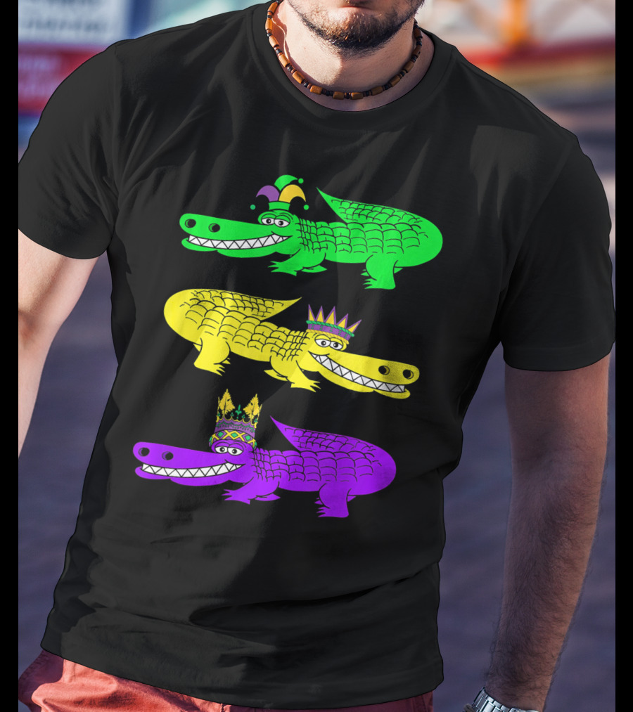 Alligator Crocodile Mardi Gras Festival Jester Kings T-Shirt
