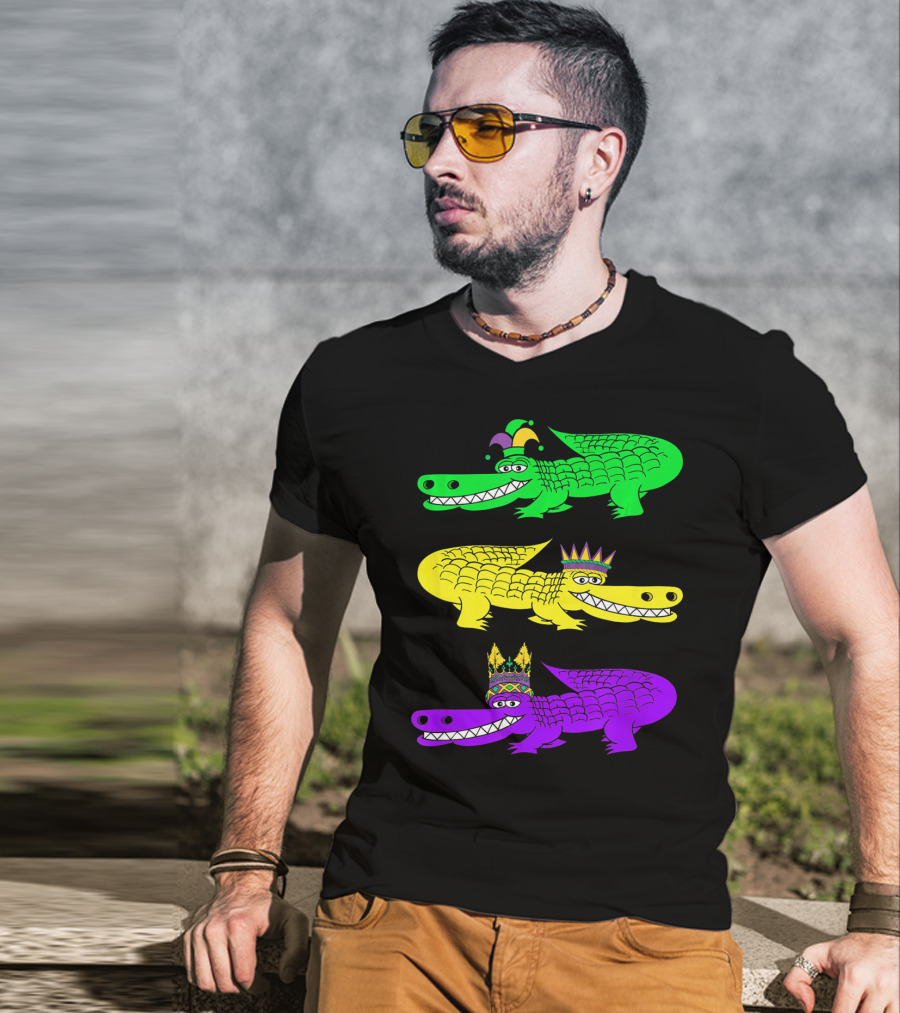 Alligator Crocodile Mardi Gras Festival Jester Kings T-Shirt