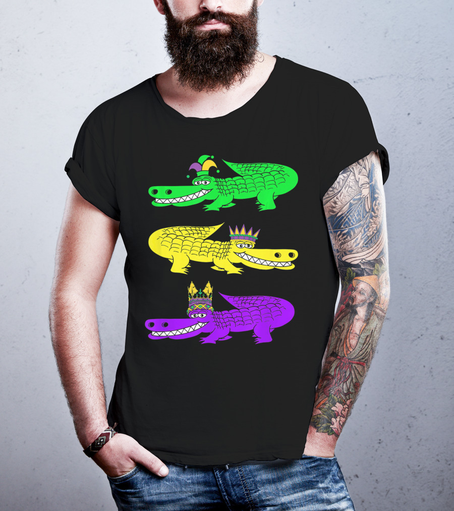Alligator Crocodile Mardi Gras Festival Jester Kings T-Shirt