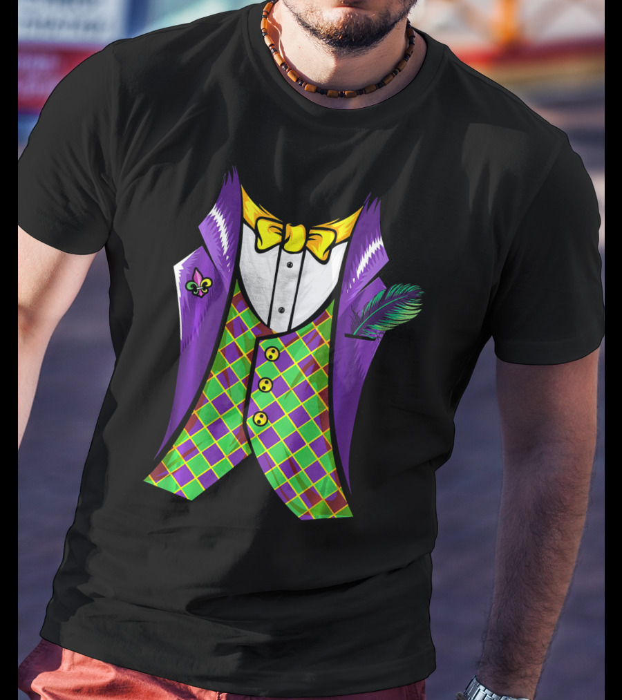 Mardi Gras Tuxedo Costume Pancake Tuesday Fleur-de-Lis T-Shirt