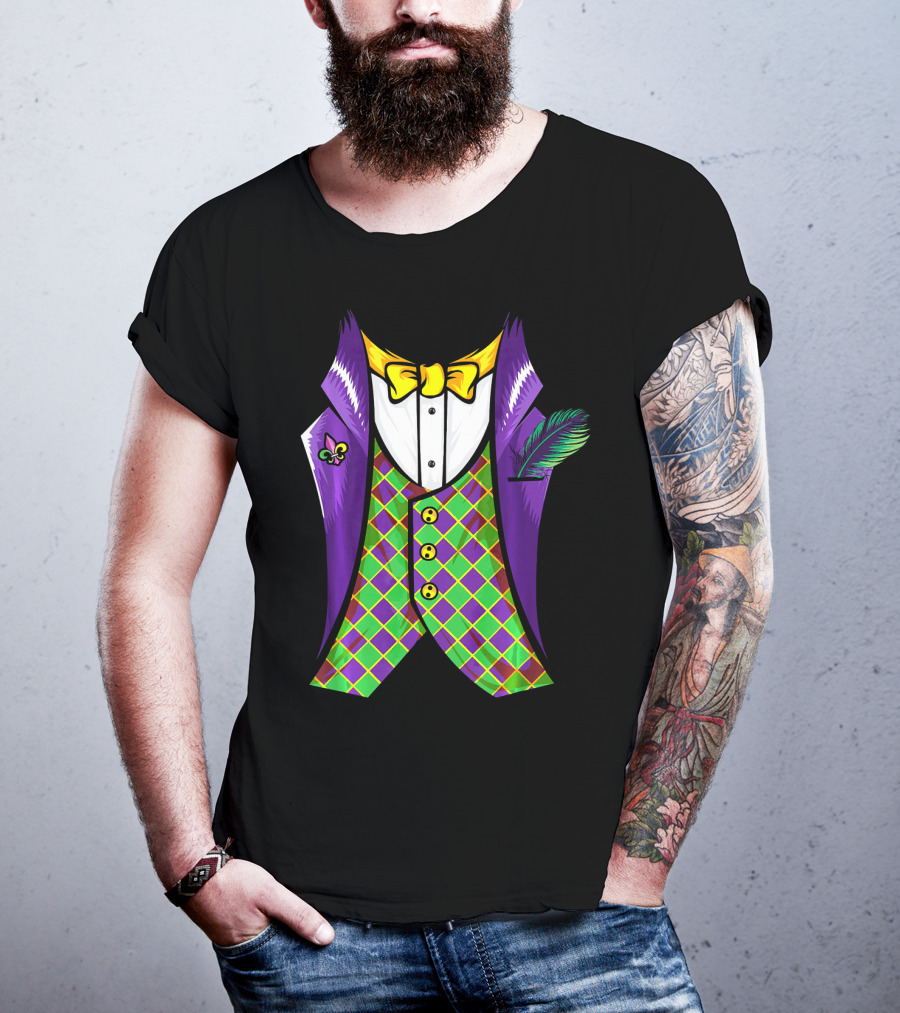 Mardi Gras Tuxedo Costume Pancake Tuesday Fleur-de-Lis T-Shirt