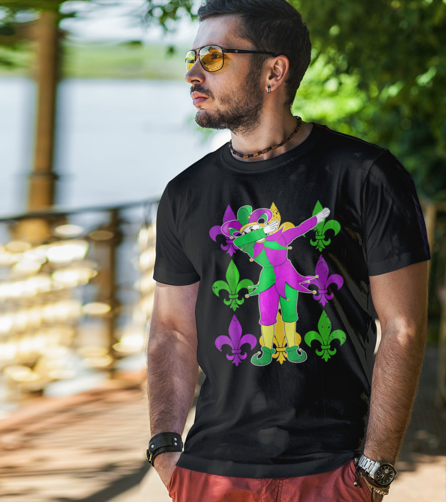 Mardi Gras Dabbing Fleur De Lis Jester Costume Fleur De Lis T-Shirt