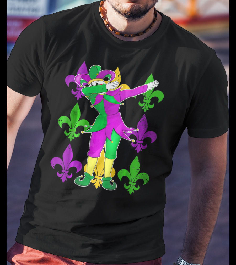 Mardi Gras Dabbing Fleur De Lis Jester Costume Fleur De Lis T-Shirt