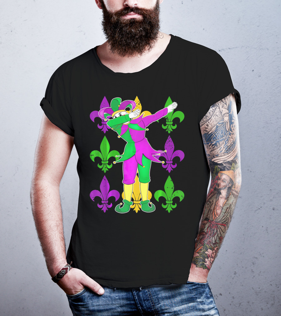 Mardi Gras Dabbing Fleur De Lis Jester Costume Fleur De Lis T-Shirt