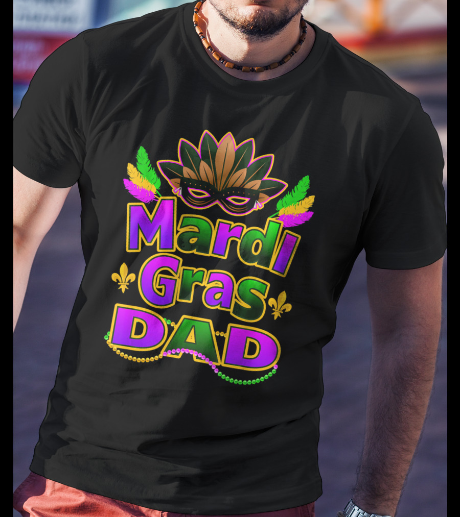 Mardi Gras Dad New Orleans Festive Masked T-Shirt