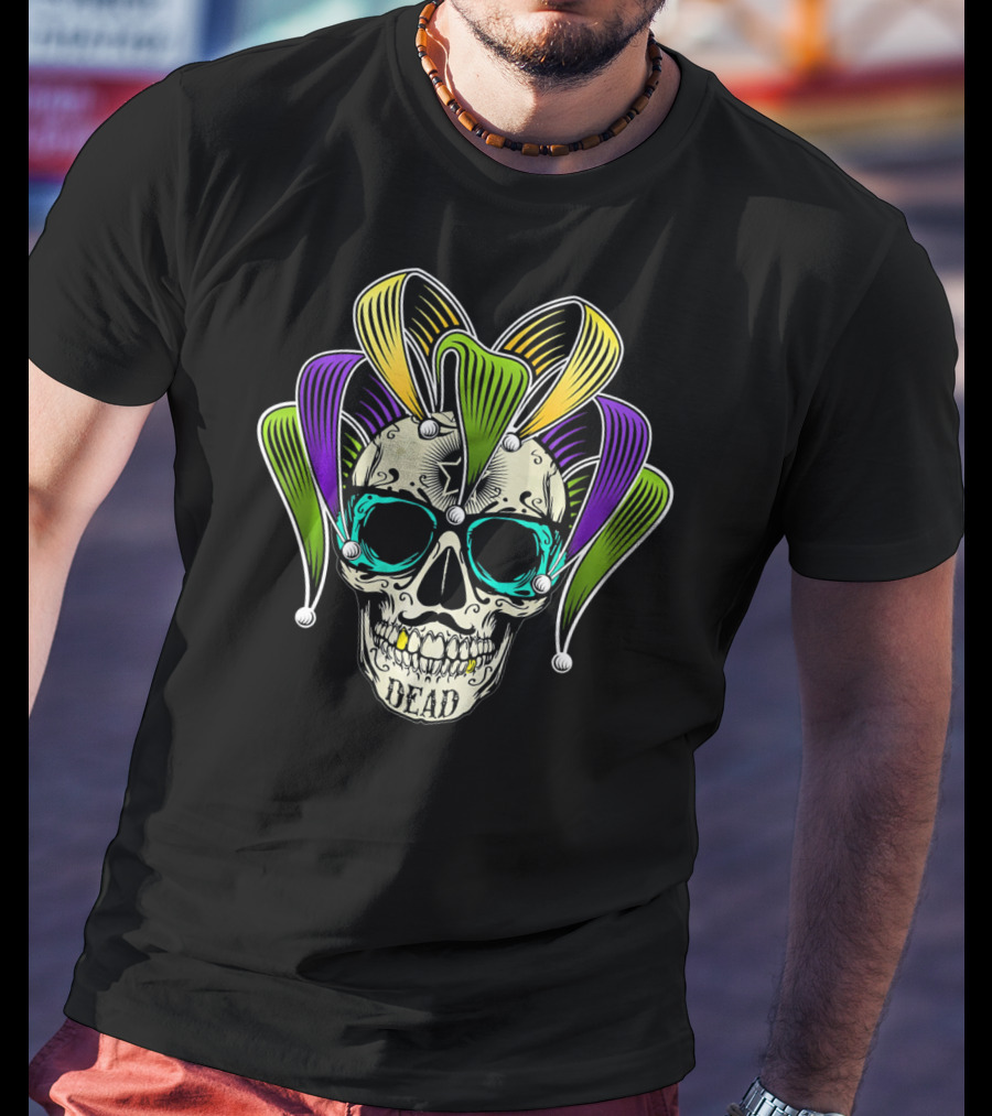 Mardi Gras Jester Skull Dead Clown Horror T-Shirt