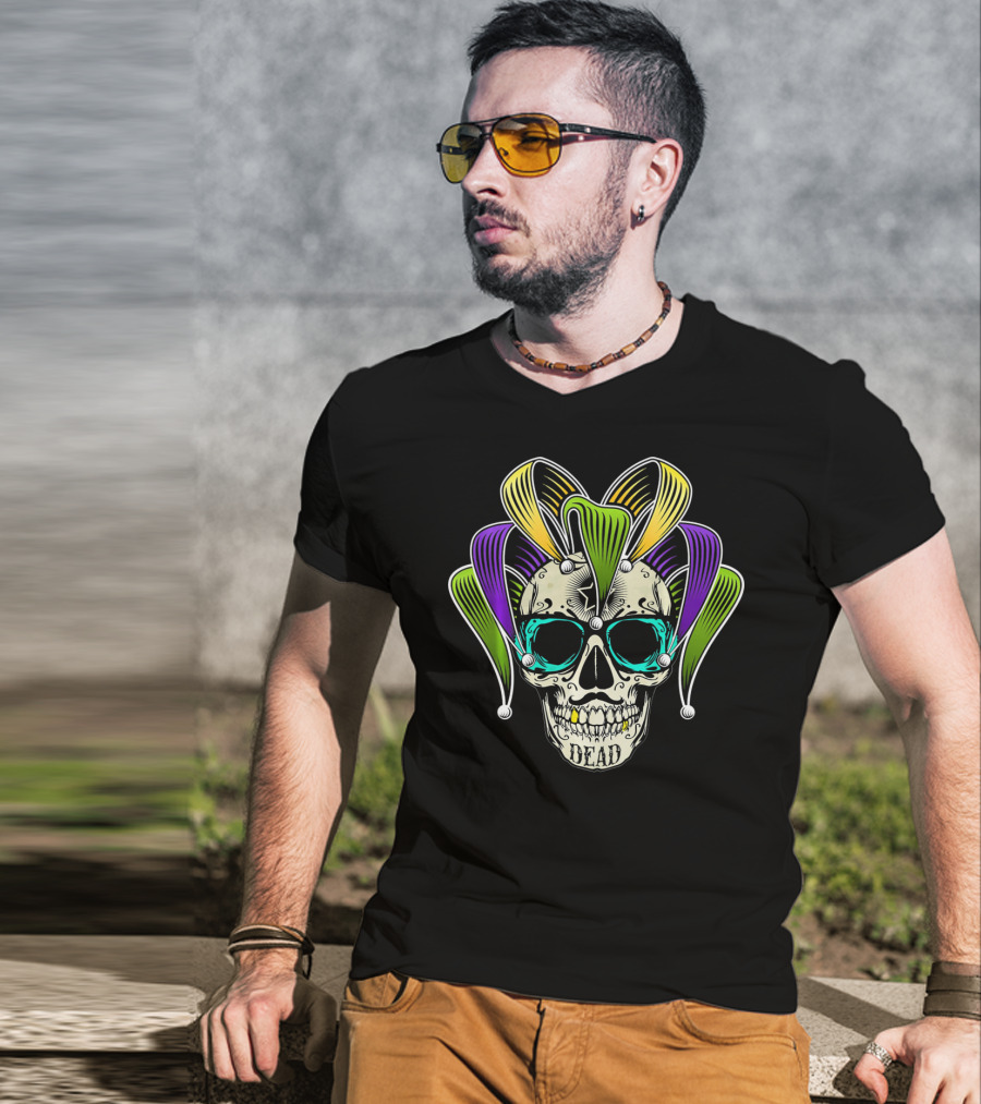Mardi Gras Jester Skull Dead Clown Horror T-Shirt