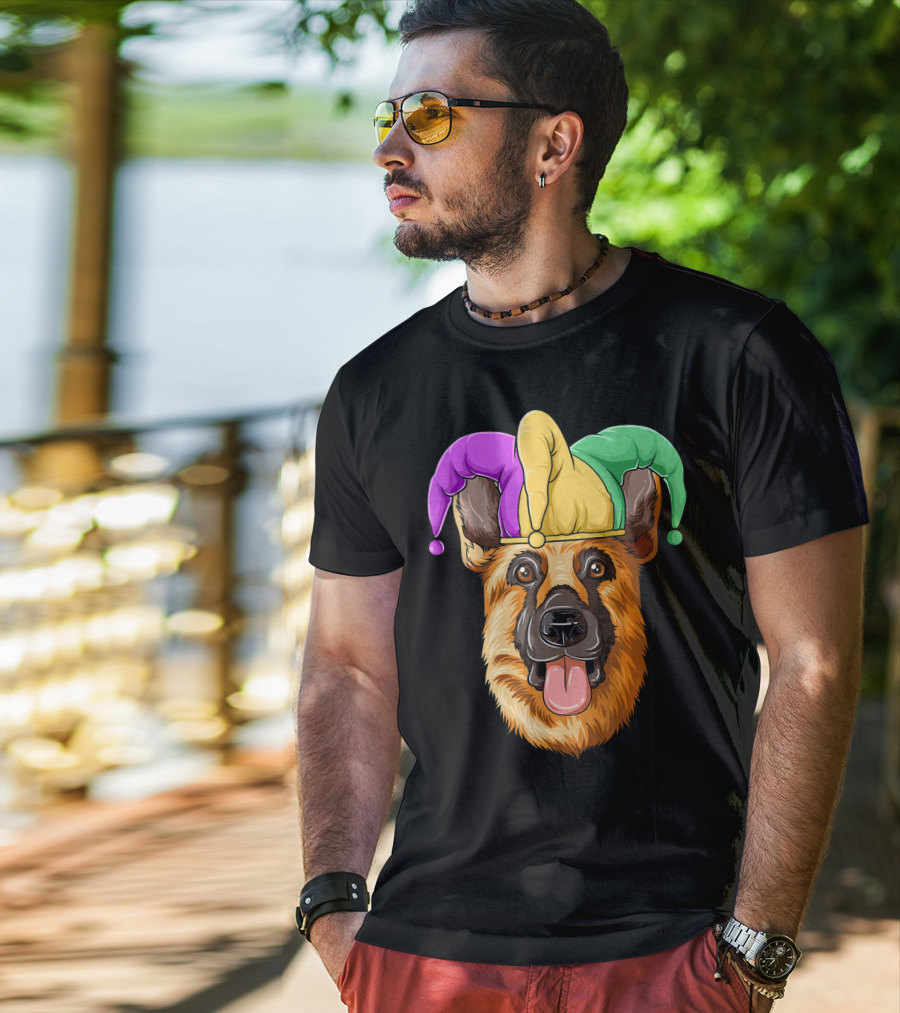 Mardi Gras German Shepherd Jester Hat Carnival T-Shirt