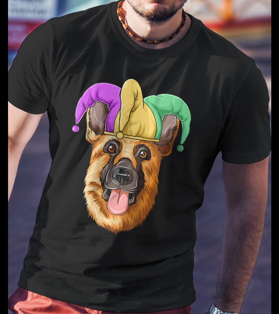 Mardi Gras German Shepherd Jester Hat Carnival T-Shirt