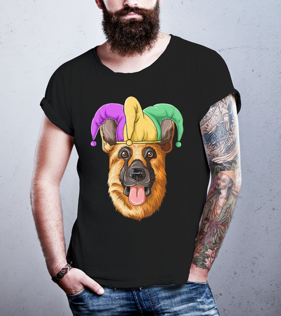 Mardi Gras German Shepherd Jester Hat Carnival T-Shirt