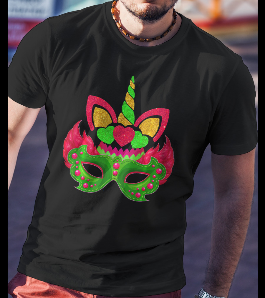 Carnival Jester Mask Unicorn Face Mardi Gras Mardi Gras T-Shirt