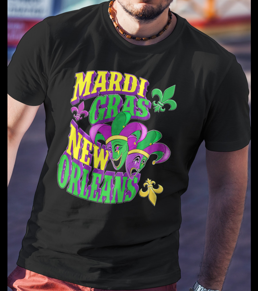 Mardi Gras Masks New Orleans Fleur-de-Lis Parade T-Shirt