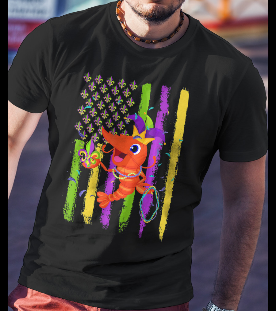 Carnival Crawfish American Mardi Gras Fleur-de-Lis Festive Colors T-Shirt