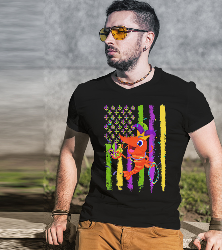 Carnival Crawfish American Mardi Gras Fleur-de-Lis Festive Colors T-Shirt