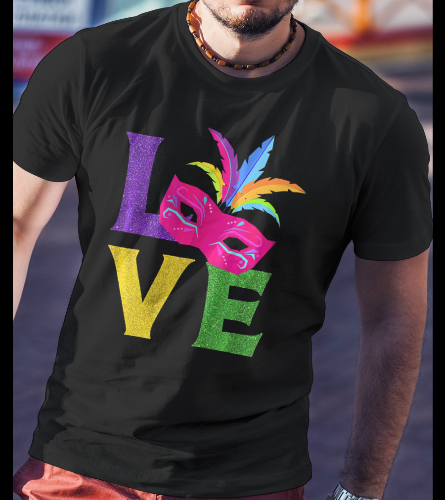 Love Colorful Carnival Feathered Mask Party T-Shirt