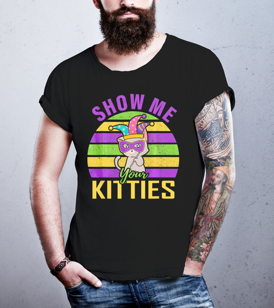 Show Me Your Kitties Mardi Gras Cat Mask Hat T-Shirt