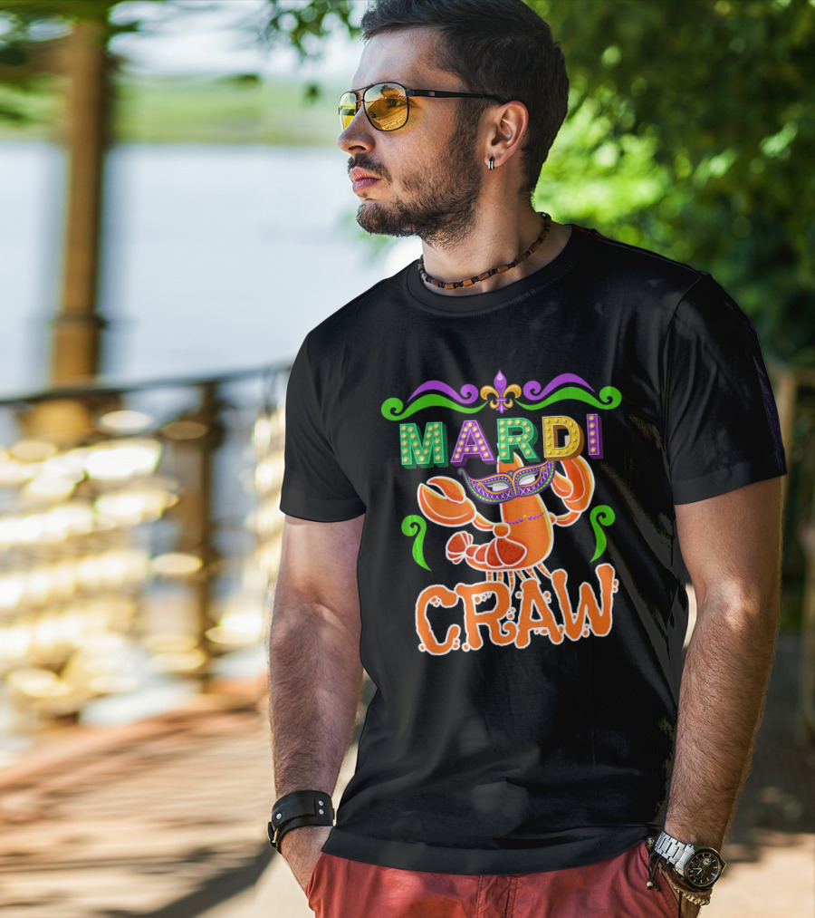 Mardi Gras Craw New Orleans Crab Mask Fleur-de-Lis T-Shirt