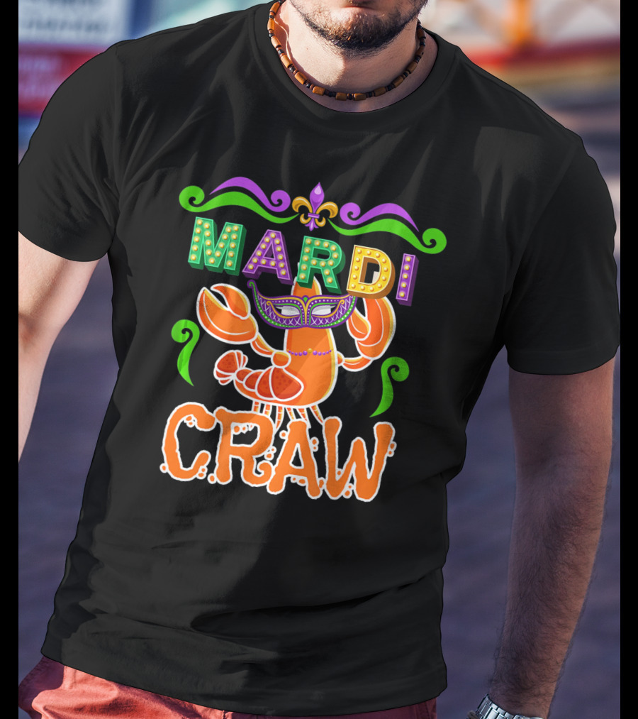 Mardi Gras Craw New Orleans Crab Mask Fleur-de-Lis T-Shirt