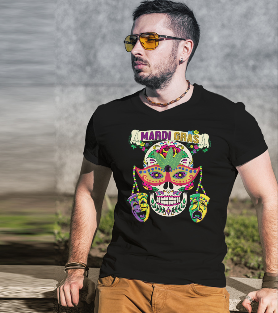 MARDI GRAS Skull Mask Comedy Tragedy New Orlea T-Shirt