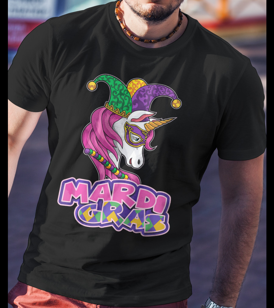Mardi Gras Unicorn Jester Mask Carnival Lover T-Shirt