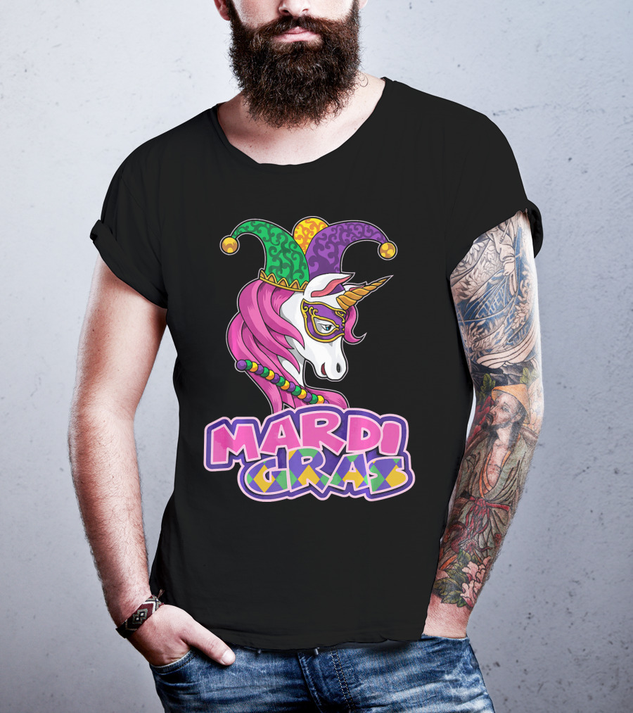 Mardi Gras Unicorn Jester Mask Carnival Lover T-Shirt