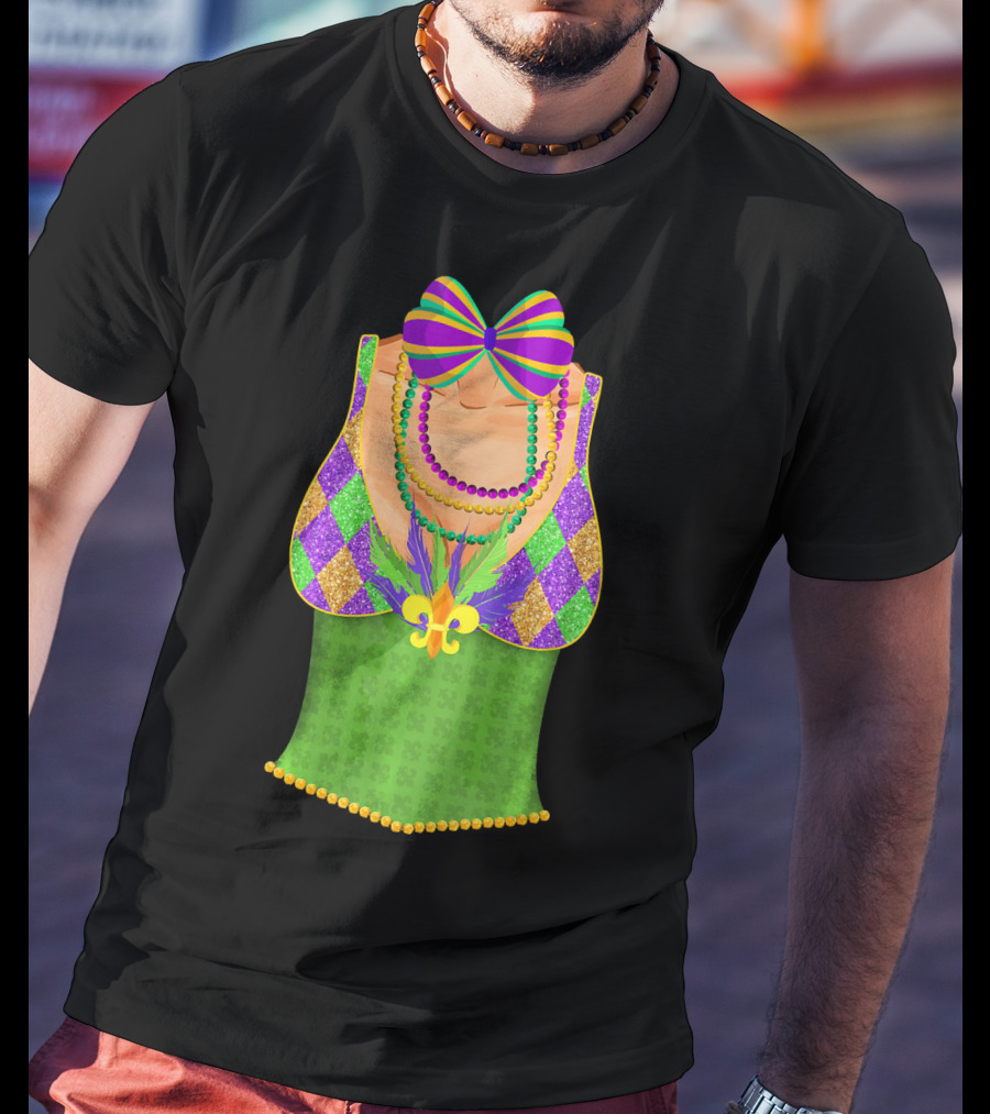 Colorful Mardi Gras Beads Tuxedo Costume With Harlequin T-Shirt