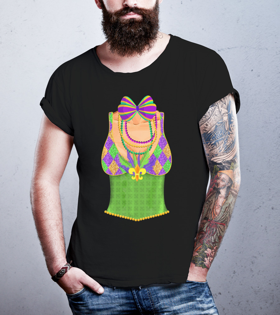 Colorful Mardi Gras Beads Tuxedo Costume With Harlequin T-Shirt