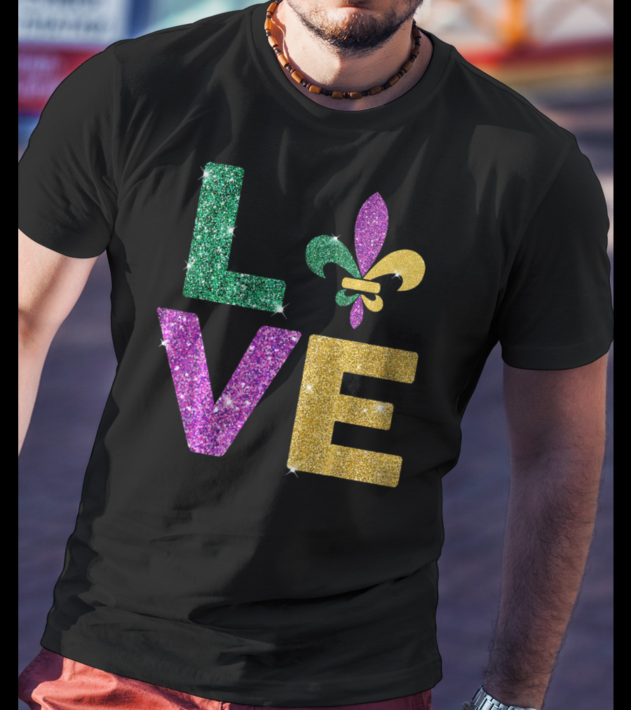 LOVE Mardi Gras Carnival Fleur-de-Lis Glitter T-Shirt