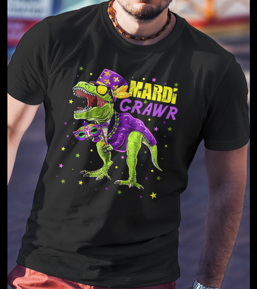 Kids Mardi Gras Dinosaur Mardi Grawr Rex Bea T-Shirt